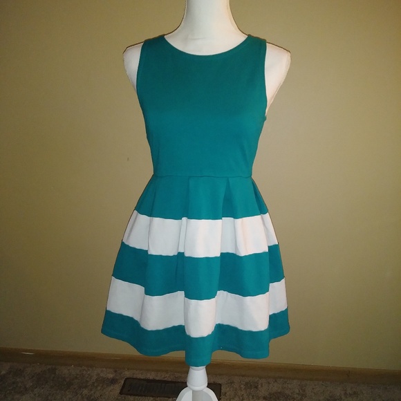 Labijou Dresses & Skirts - 5 for $25 Teal and light gray striped dress